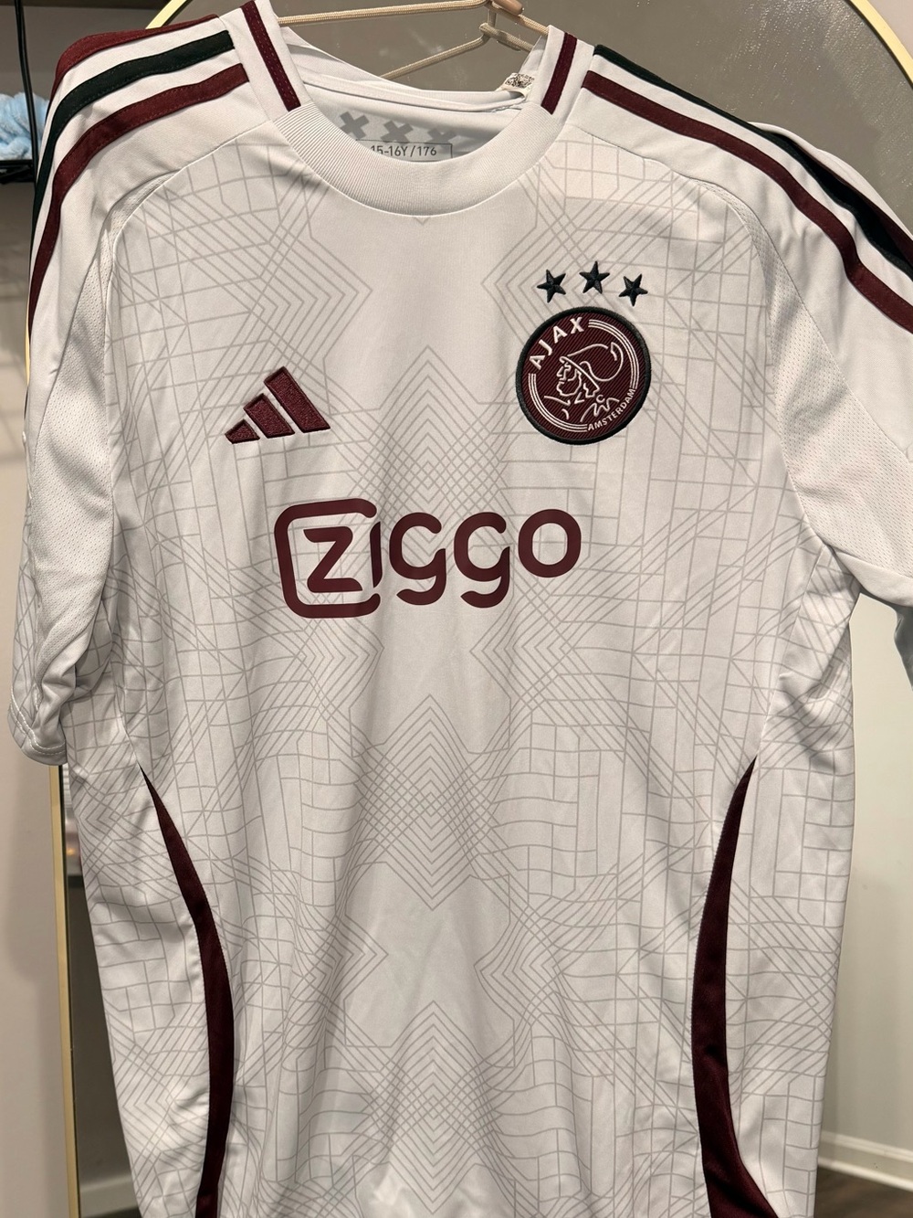 adidas Ajax Kids White and Maroon Soccer Jersey